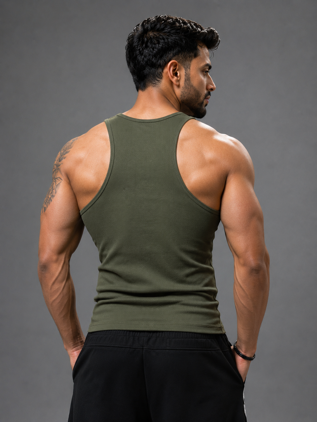 Dumbbers Ribbed Vest - Olive Green.