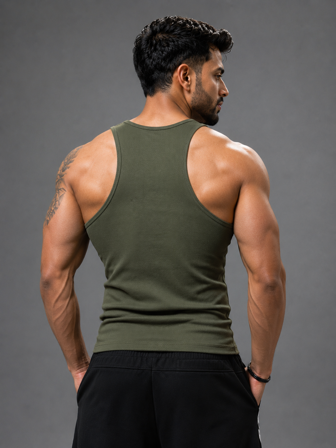 Dumbbers Ribbed Vest - Olive Green.